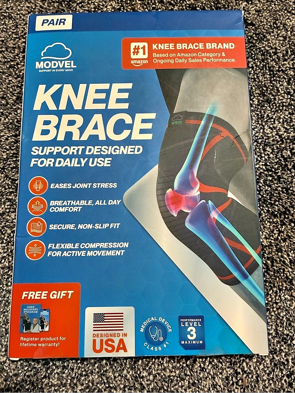 Modvel Compression Knee Brace Blue & Gray Medium